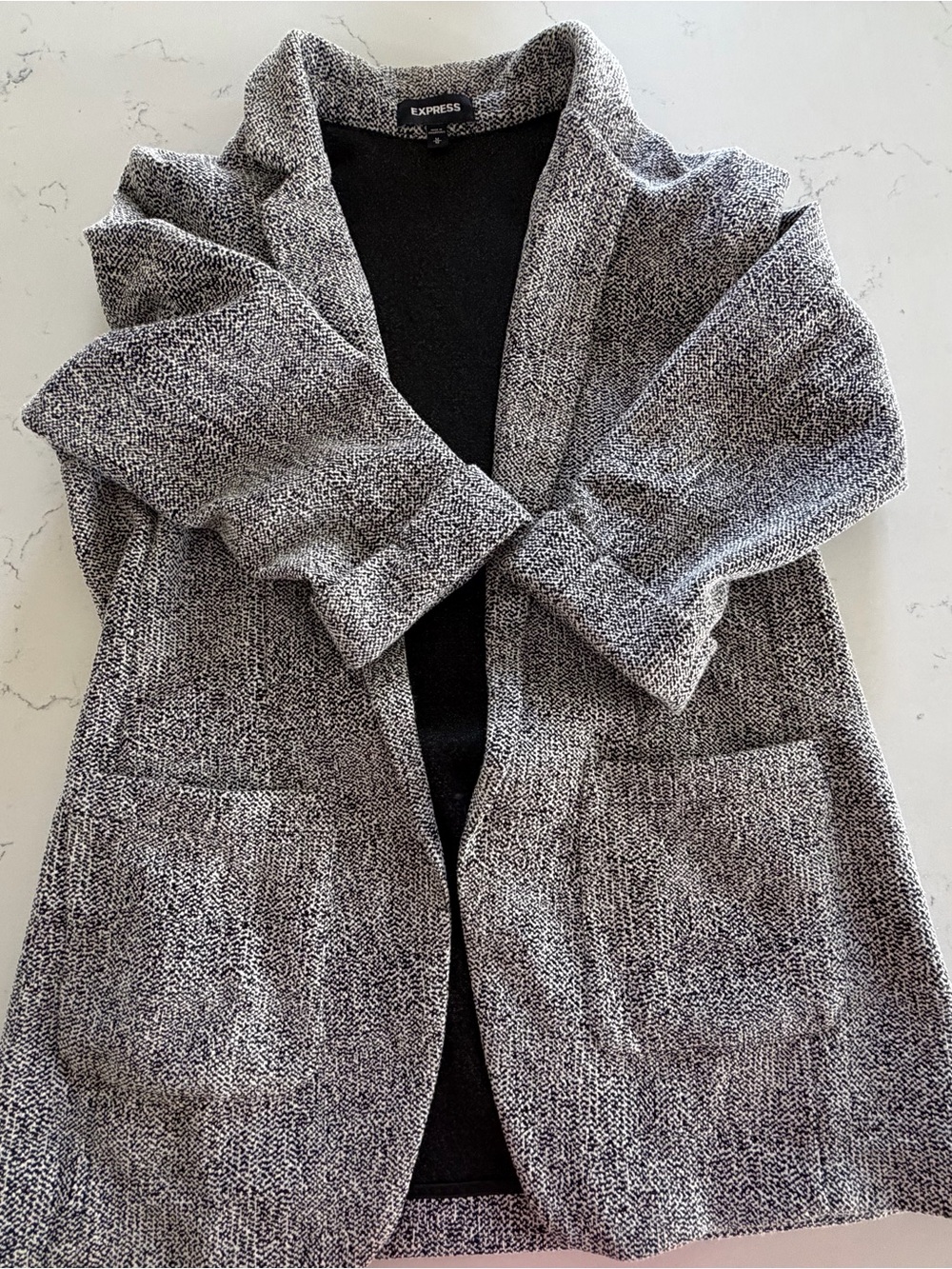 Express Gray Marled Open-Front Knit Cardigan
